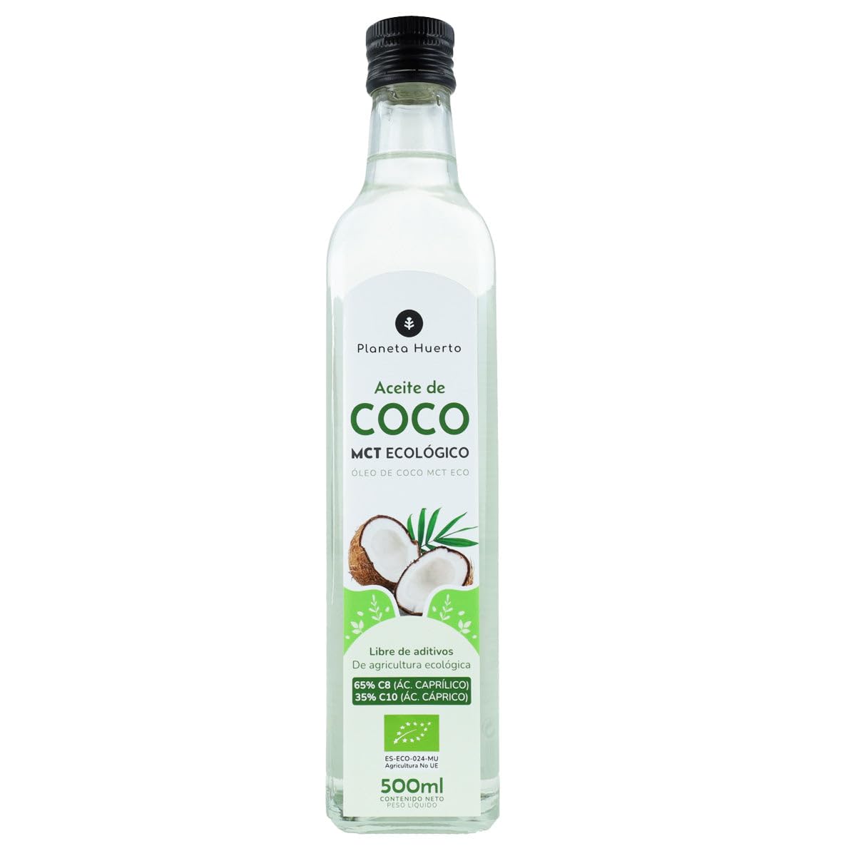 PLANETA HUERTO | Aceite de Coco MCT Ecológico 500 ml – Aceite de coco 100% Triglicéridos de Cadena Media con 65% Ácido Caprílico C8 y 35% Ácido Cáprico C10, Energía Cetogénica Rápida