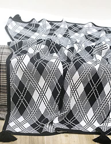 MIVY Jete De Canape,Couvertures Tricotées Simples Vintage À Gland, Couverture Décorative Douce Et Douce pour Canapé-Lit Et Salon - Toutes Saisons (51,2 X 67 Pouces), Noir Cover