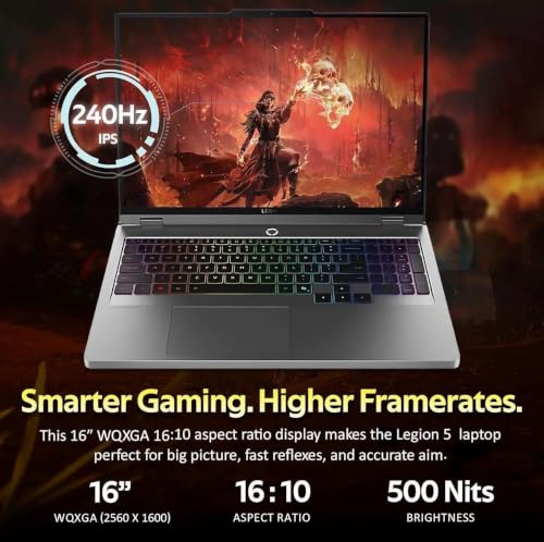 Image of Lenovo Legion 5 16 inch WQXGA(2560 x 1600) IPS 240Hz Gaming Laptop, Intel Ultra 9 275HX (Up to 5.4GHz), 64GB DDR5 RAM, 2TB SSD, NVIDIA GeForce RTX 5060 8GB GDDR7, Backlit Keyboard, WiFi 7, Win 11