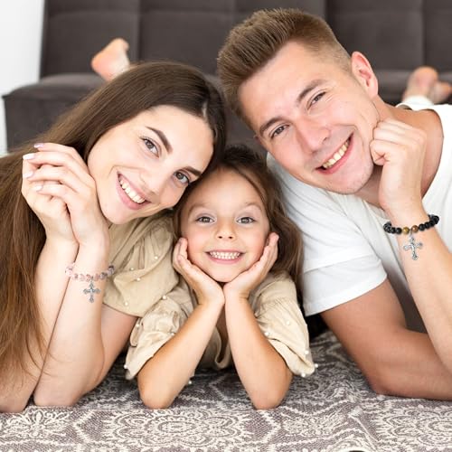 CJiangpo Natural Stone Cross Bracelet for Godparents, Christian Religious Cross Beaded Bracelets Godmother Godfather Proposal Gifts Catholic Jewelry for Christmas Baptism Gifts3