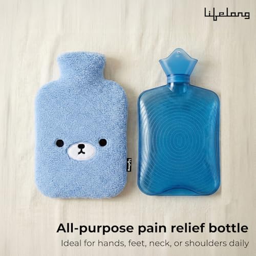 Image of Lifelong 2000ml Hot Water Bottle with Cover | Silicone Hot Water Bag for Pain Relief, Period Cramp Comfort & Back, Feet Ache Relief with Soft Fur |Spill & Burn Free Bottle with Hot Compress (LLEHWB54)