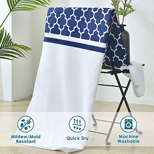 Lanmeng Elegance Luxury Extra Long Fabric Shower Curtain For Bathroom, Quatrefoil, Navy Blue White, Machine Washable, 72-By-78 Inches #TOP4