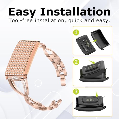 سوار بديل متوافق مع ساعة ووب 5.0 لايف ام جي/ 5.0 بيك/ 5.0 وان/ ووب 4.0، سوار ساعة معدني من الستانلس ستيل للنساء، قابل لتعديل الطول بدون ادوات (وردي