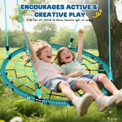 Image of Trekassy 750lbs 40 inch Spider Web Saucer Tree Swing for Kids Adults, Outdoor Net Swing with Steel Frame and 2 Hanging Straps-Green+Black (Patented)