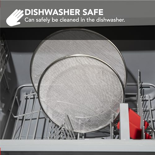 Image of Splatter Guard for Frying Pan & Food Strainer and Universal Cookware 13 inch - Stops Hot Oil Splash - RED Handle - Splatter Screen for Cooking - Alpha Living