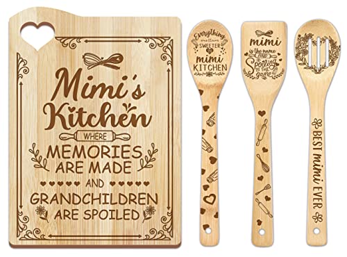 cocomong Mimi Gifts, Mimi Birthday Gifts Cutting Board - Grandmather Kitchen Presents from Grandkids - Mimsy Cooking Board with Utensil