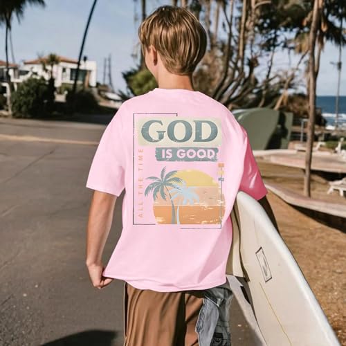 Image of KEEVICI Boys God is Good Shirt Christian Faith Shirts for Kids Jesus Beach Palm Tree Hawaiian Tshirt Graphic Tees Cotton Tops