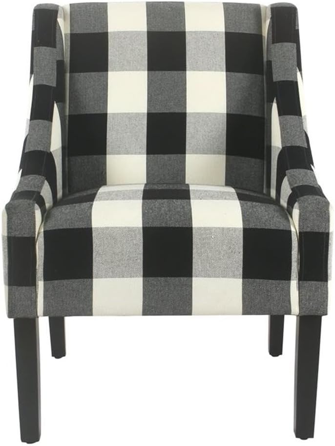 Homepop Home Decor | Upholstered Swoop Arm Accent Chair | Accent Chairs for Living Room & Bedroom | Decorative Home Furniture, Black Plaid