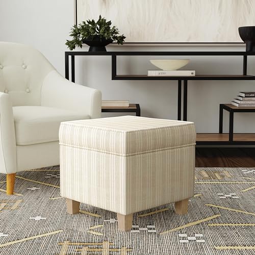 Image of HomePop 18 inch Classic Square Storage Ottoman - Marigold Pinstripe Cream
