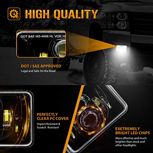 Image of Auxbeam 4x6 LED Headlights DOT Approved Rectangular Headlamps 2PCS Black