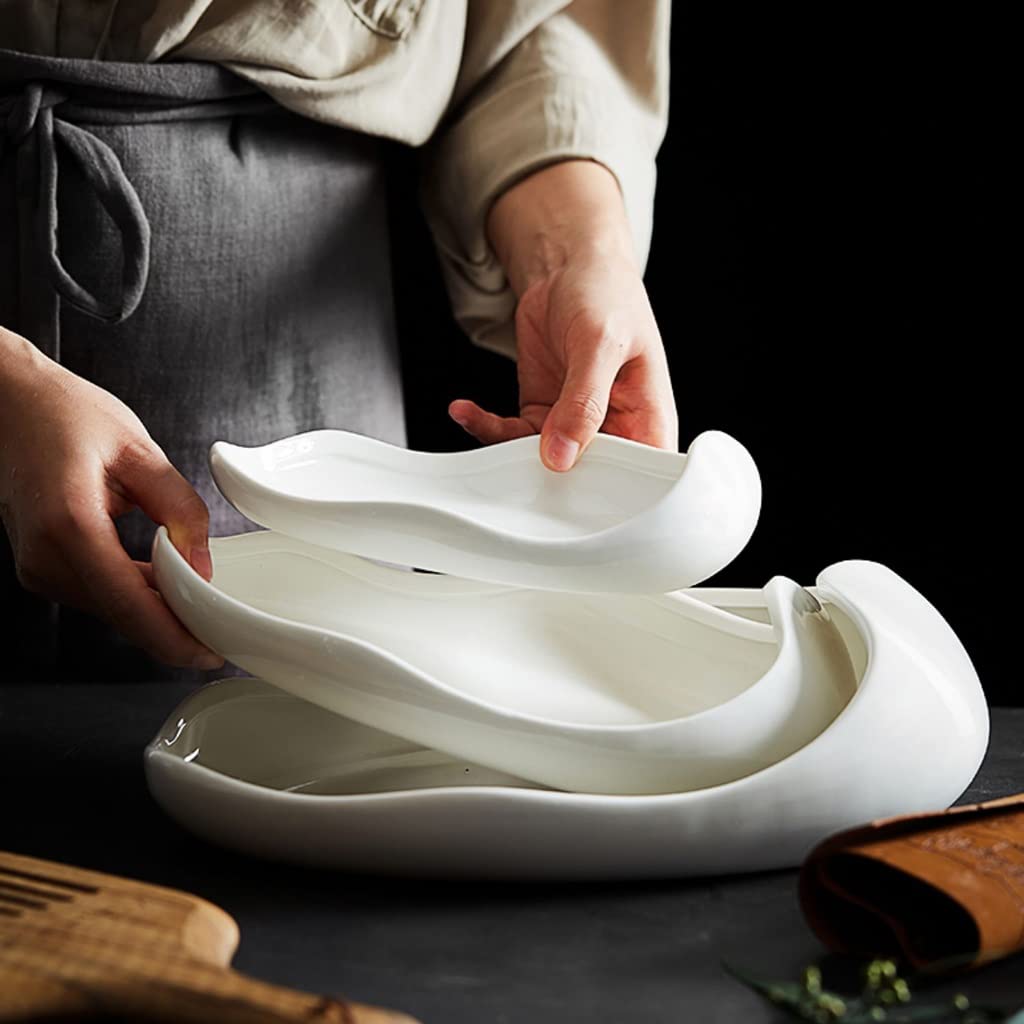 HIHELO ​Zestawy kuchennych talerzy obiadowych taca serwisowa taca serwisowa biała ceramiczna ładowanie naczynia kreatywne zimne naczynia talerz hotel restauracja zastawa stołowa zestaw ceramicznych płaskich talerzy (kolor: A, rozmiar: M)