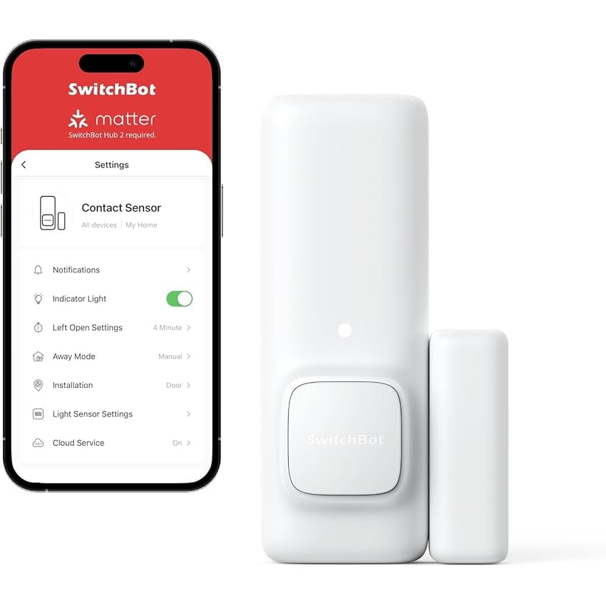 SwitchBot - Sensore di contatto intelligente per allarme di porte e finestre, wireless, per la sicurezza domestica, compatibile con Alexa utilizzando SwitchBot Hub