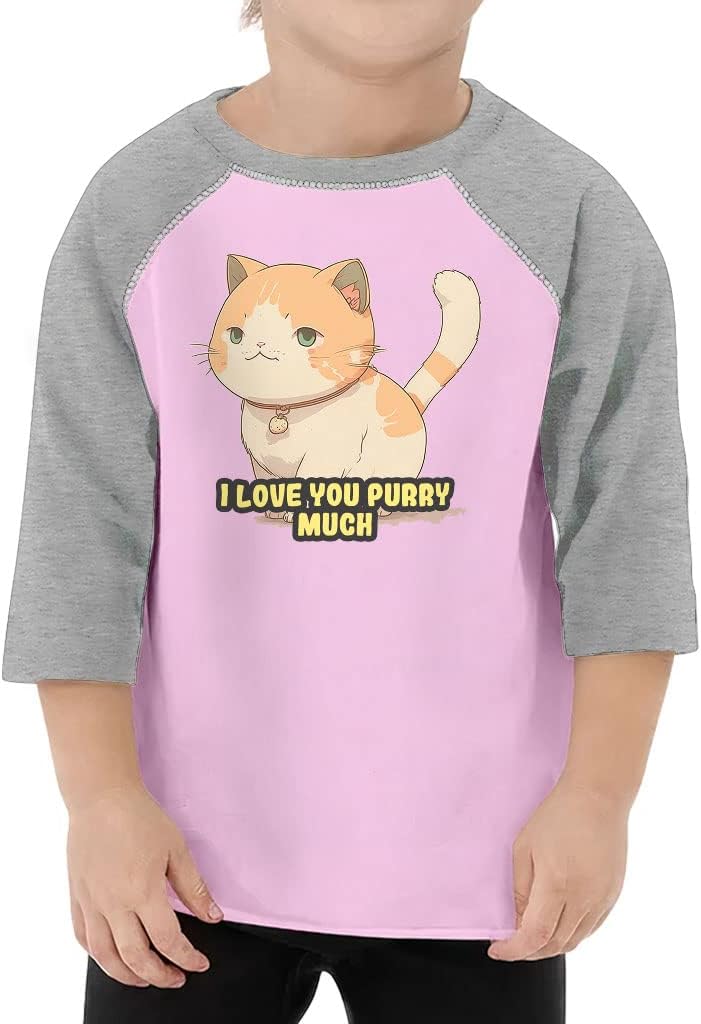 I Love You Purry Much Toddler Baseball T-Shirt - Art 3/4 Sleeve T-Shirt - Unique Kids' Baseball Tee