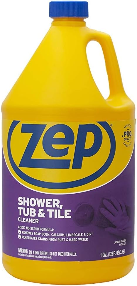 Zep Shower Tub & Tile Cleaner 128 oz ZUSTT128 - Acidic No-Scrub Formula Dissolves Soap Scum, Rust, Hard Water Stains
