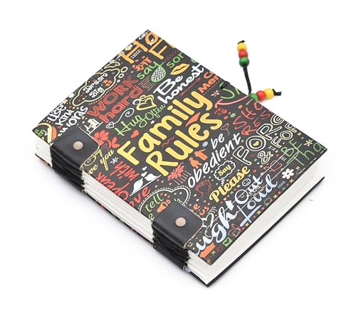 Image of 5x7 Inch Handmade Journal | Family Rules Motivational Print | Recycled Paper Diary for Writing, Gifting