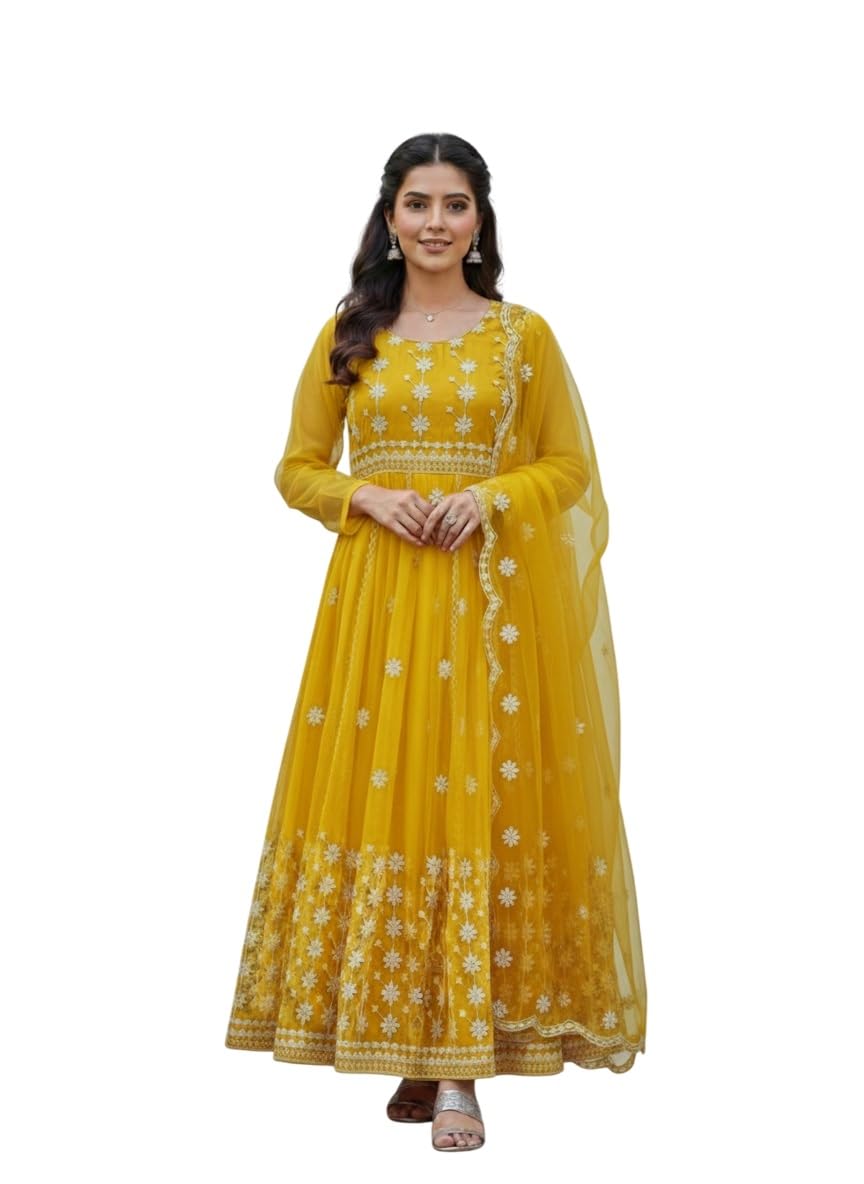 Women's Net Embroidered Semi-Stitched Gown Roshni-Gem-image-36