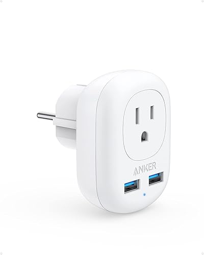 Anker Adaptador de corriente internacional European Travel, PowerExtend USB Plug con 2 puertos USB y 1 tomacorriente, Estados Unidos a la mayoría de