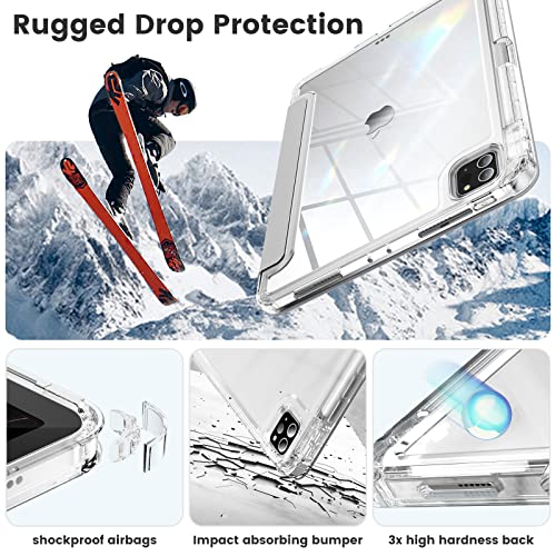 Infiland Compatible With Ipad Pro 11 Inch Case (4Th,3Rd,2Nd &1St Gen) 2022/2021/2020/2018, Crystal Clear Both Back & Frame [Anti-Yellowing] + Pencil Holder, Silver #TOP3