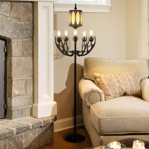 Wellmet Vintage Black Floor Lamp, 5-Light Farmhouse Modern Floor Lamp,