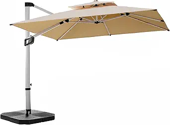 HOMSHADE Aluminum Cantilever Patio Umbrella - Large Offset Heavy-Duty Umbrella with 360° Rotation, Infinite Tilt, Double Top, 10-Year Rustproof, 5-Year Fade-Resistant for Outdoor, Pool