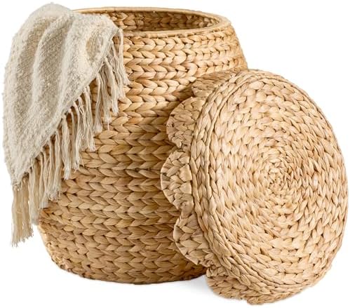 Best Choice Products Scalloped Multipurpose Hyacinth Storage Basket, Plant Décor, Handwoven Organizer Tote for Bedroom, Living Room, Nursey, w/Lid - Natural