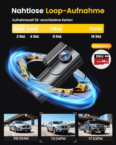 GKU Dashcam Auto Vorne Hinten 4K+1080P, 5GHz WiFi Dashcam mit 64GB SD Karte – Ansicht 6