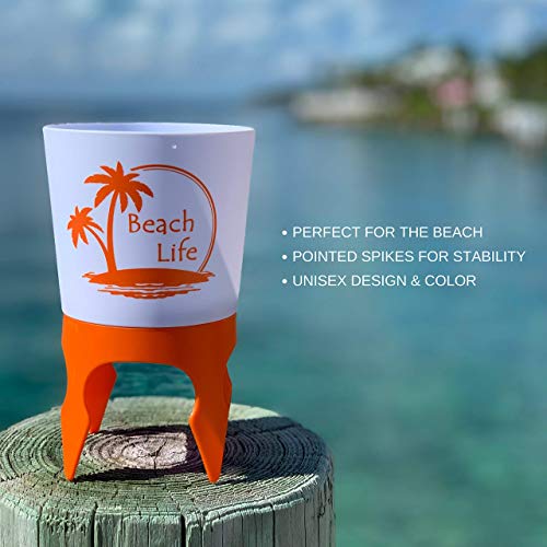 Beach Vacation Accessories, 4 Beach Cup Holders Sand W/Bottle Opener & Spikes, Beach Drink Holder Coaster Spike Cups For Women Men Adults, Sand Cup Holders Beach Lover Gifts, Beach Cup Holder Items #TOP2