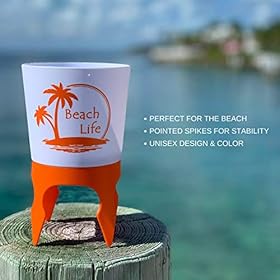 Beach Vacation Accessories, 4 Beach Cup Holders Sand w/ Bottle Opener & Spikes, Beach Drink Holder Coaster Spike Cups… 51YYvafFrEL. SS280