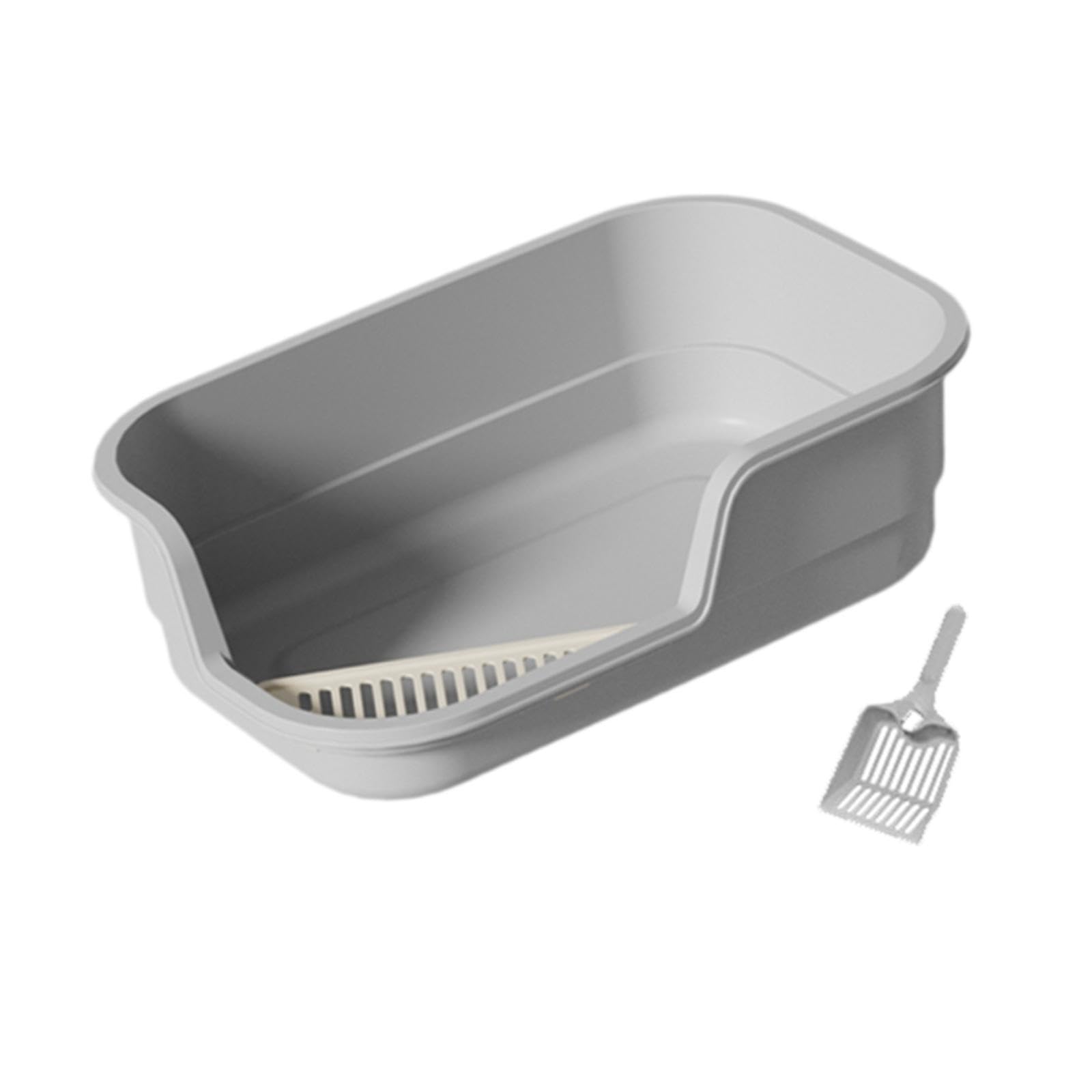 RoaQinFo Cat Litter Box Open Toilet Low Edge Splashproof with Sand Container Pets PP Material Suitable for Kittens Senior Cats Home, grey