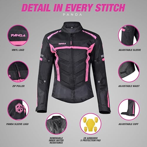 PANDA CYCLE GEAR Jaqueta feminina de motociclista CE Armor Enduro Dual Sport para todas as estações