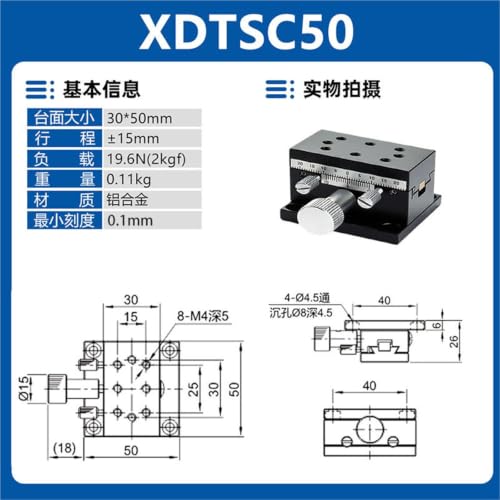 Mesa de desplazamiento para eje X manual con módulo de precisión compacto XDTSC50 de 1 pieza 2