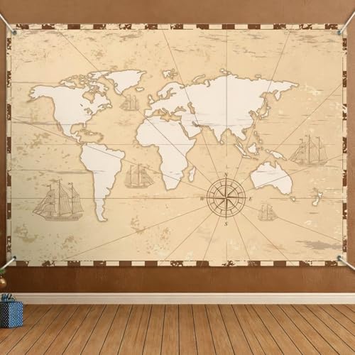 Peryiter Vintage World Map Backdrop 7 x 5 ft Retro...