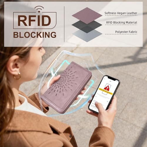 Image of APHISON Wallet Women Large Capacity Clutch Purse For Ladies Card Holder RFID Wristlet Phone Zipper Coin Travel Pocket, 05-purple