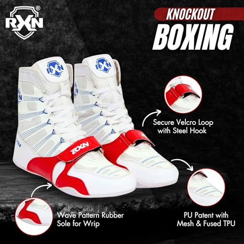 Image of RXN Boxing Shoes for Men and Women Lace Up Non Slip Rubber Sole Lightweight Mid High Top | Knockout High Top Boxing Boots for Men & Women