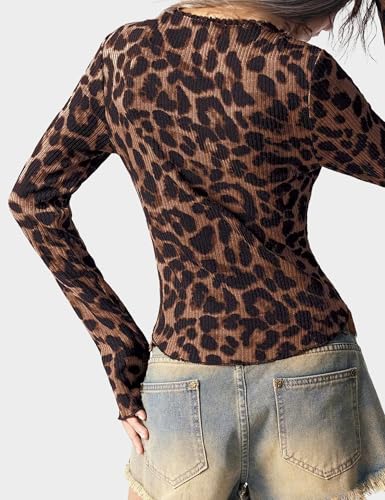 Women's Leopard Print Cardigan V Neck Button Down Cropped Shrug Lightweight Stretchy Fit Y2K Fashion Clothes for Women4
