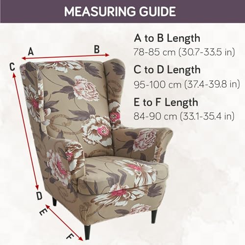 Image of HOKIPO 140 GSM Stretchable Wing Chair Cover, Buff Brown Geum (NEW-AR-5135-D3)