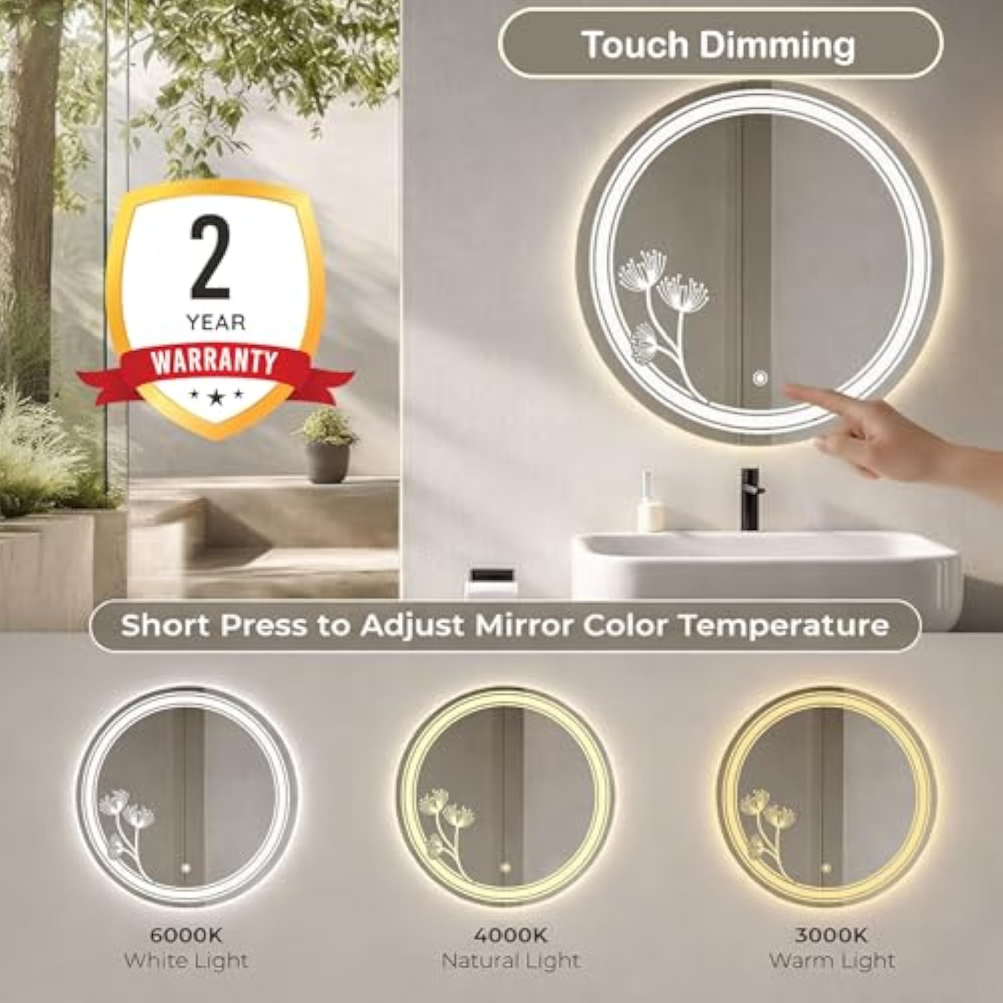 Round LED Wall Mirror with Smart Touch Sensor