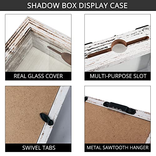 Image of GraduationMall 8x8 Top Loading Shadow Box Frame with HD Glass,Wood Display Case with Slot,1.25 inches Interior Depth,Ideal for Wine Bottle Caps,Tickets,Shells,Stamps and More,White