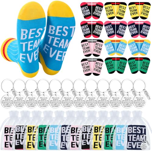 Shihanee 36 Pcs Team Appreciation Gifts for Employees Best Team Ever Gift Sock and Keychain with Organza Bags for Women Men(Multicolor)