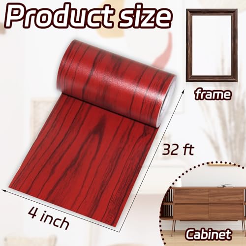 Image of 1 Roll 4 Inch X 32 ft Wood Grain Tape,Wood Contact Paper Self Adhesive Repair Patch for Furniture, Tables, Chairs, Windows, Floors, Home Decor, Handicraft DIY (Red)