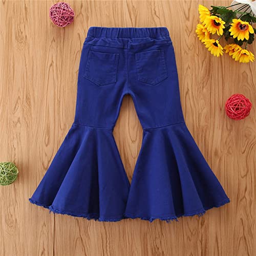 Baby Girls Ripped 𝐑uffle Flare Pants Wide Leg Elastic Waistband Bell Bottoms Kids High 𝐑ise Straight Leg Jeans3