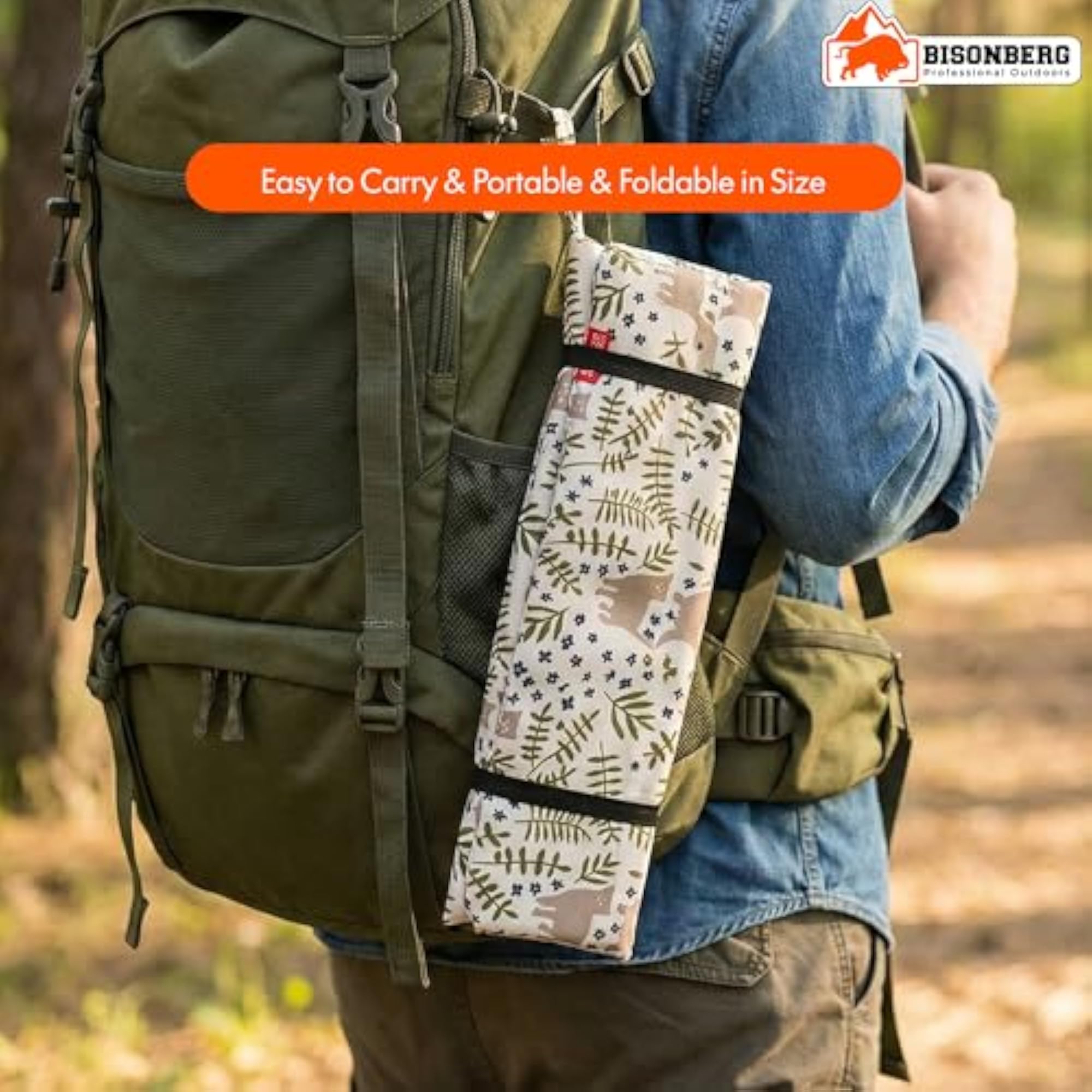 Foldable Outdoor Seat Cushion, Nature-Inspired Cat Print