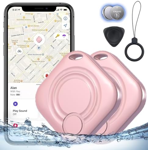 Key Locator Find My Key Finder Luggage Key Tracker Powerful Bluetooth Luggage Tracker with Sound Item Locator for Keys Bags Wallets Pet,Phone Finder, Works with Find My,Anti-Lost,Pink,2 Pack