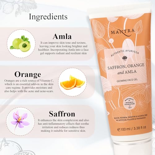 Image of Mantra Herbal Saffron, Orange And Amla Glowing Face Gel - 100 ml | Helps to Reduce Tanning, Pigmentation, Spots and Marks on Face
