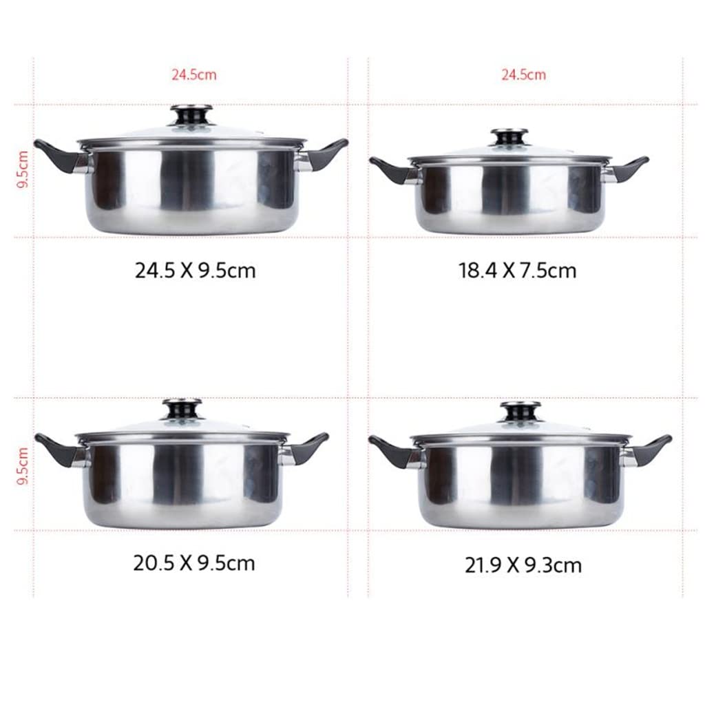 6 Töpfe 12-teiliges Edelstahl-Töpfe und Pfannen Schmortopf Kochgeschirr-Set mit Glasdeckel