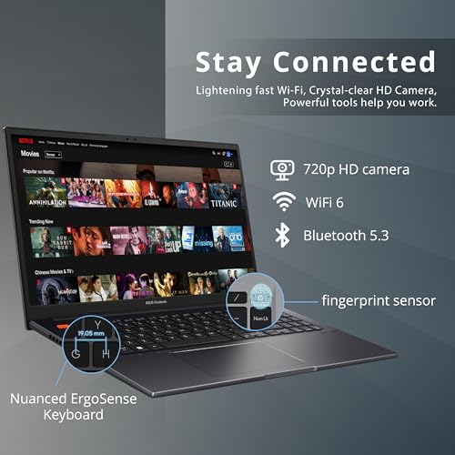 Image of ASUS VivoBook S 15 Slim 15.6 inch FHD Laptop, AMD Ryzen 7 5800H, 8GB RAM, 512GB SSD, AMD Radeon Graphics, Fingerprint Reader, Backlit Keyboard, Webcam, Windows 11 Home, Indie Black, 32GB Hotface USB Card