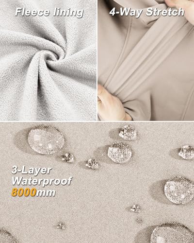 33,000ft Damen Softshell Westen mit Abnehmbare Kapuze Fleece Gefütterte Ärmellose Jacke Wasserdichte Winddichte Sportwesten Vest mit 5 Taschen für Reiten Laufen Wandern Hellkahki M