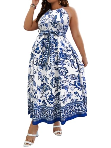 Floerns Women's Plus Size Boho Sleeveless Halter Neck Tie Back