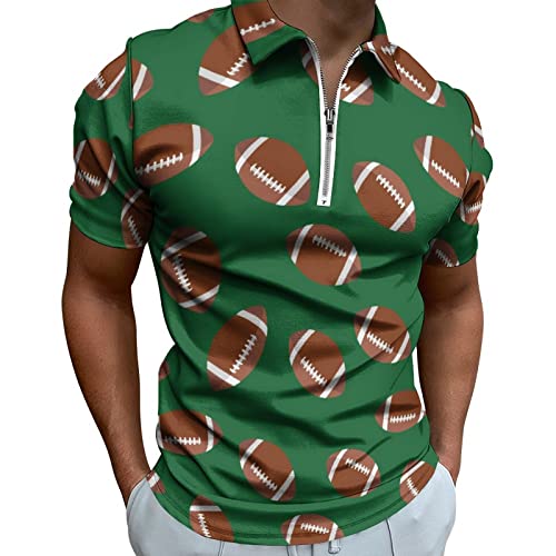 American Football Pattern Men's Polo Shirt Short Sleeve Golf Polo Shirt Zippered Casual T-Shirt Tops