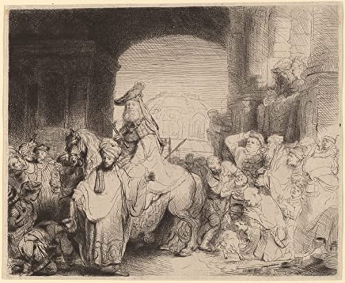 Rembrandt Van Rijn affiche toile Le Triomphe de Mardochée portrait décoration murale maison 60x90